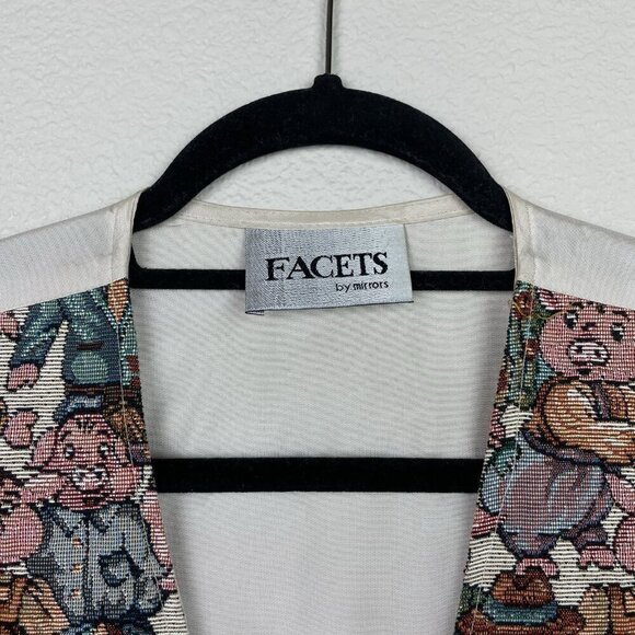 Vtg Facets By Mirrors Men's Medium Pig Print Tapestry Vest Quirky Piggy Button - Picture 2 of 16